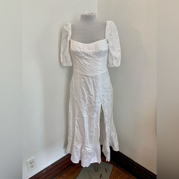 Reformation Belgium Linen Midi Dress 2 White Classic French Causal Wedding Chic - Picture 11 of 15
